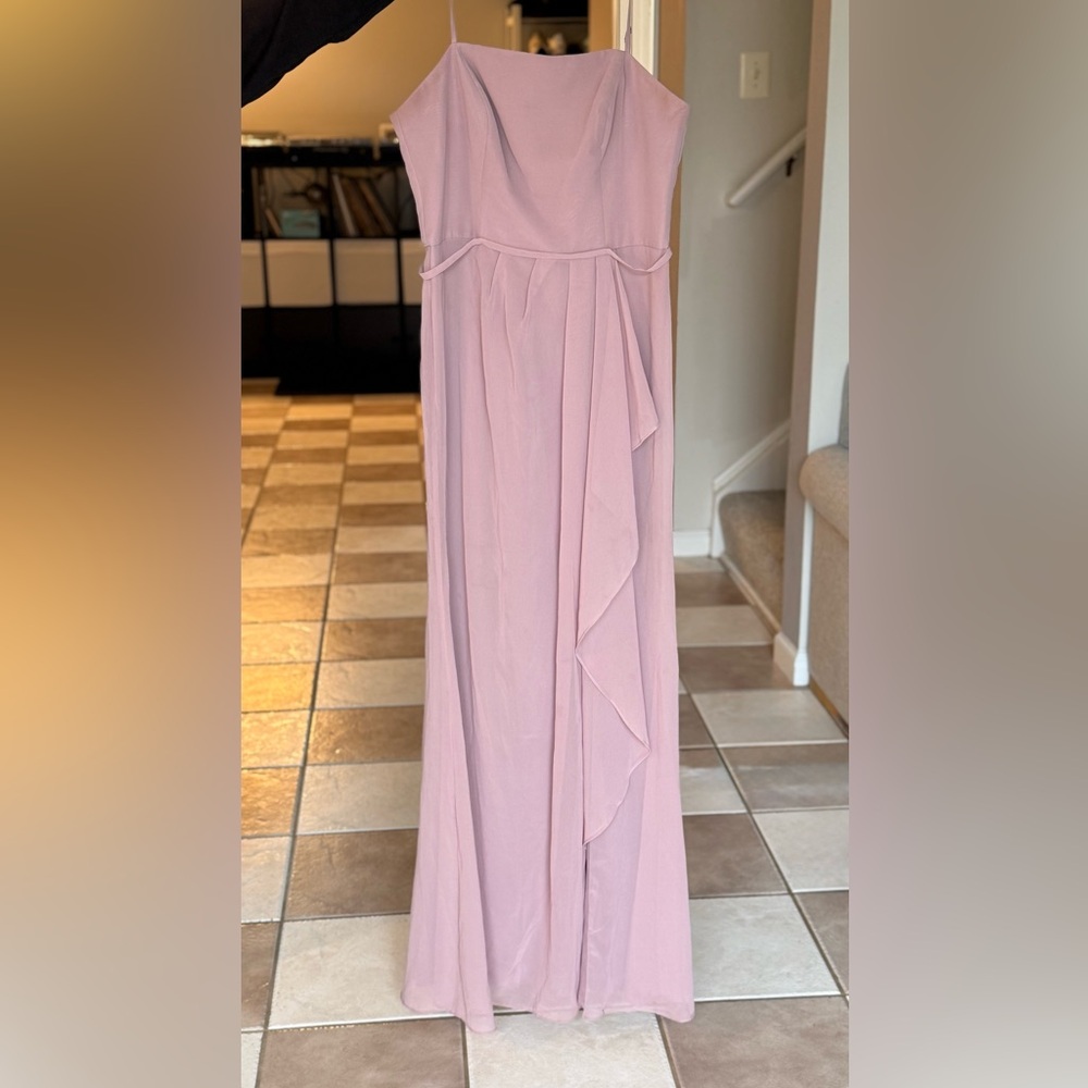 David’s Bridal Elegant Long Blush Pink Chiffon Dress - Size: 8